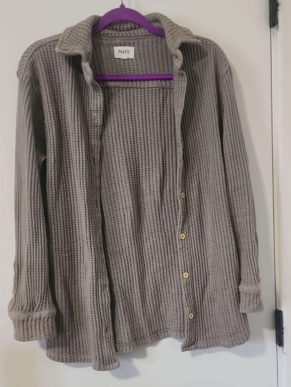 Women’s Taupe Waffle Knit Button-Front Sweater